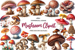 Watercolor Mushroom Clipart, an Illustration by CreationArt