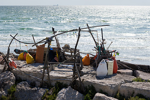 Wooden huts at the Murazzi beach on Pellestrina lagoon, a Nature Photo by Bepslabor