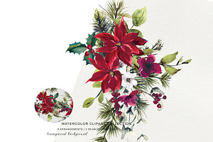 Watercolor Poinsettia Christmas Clip