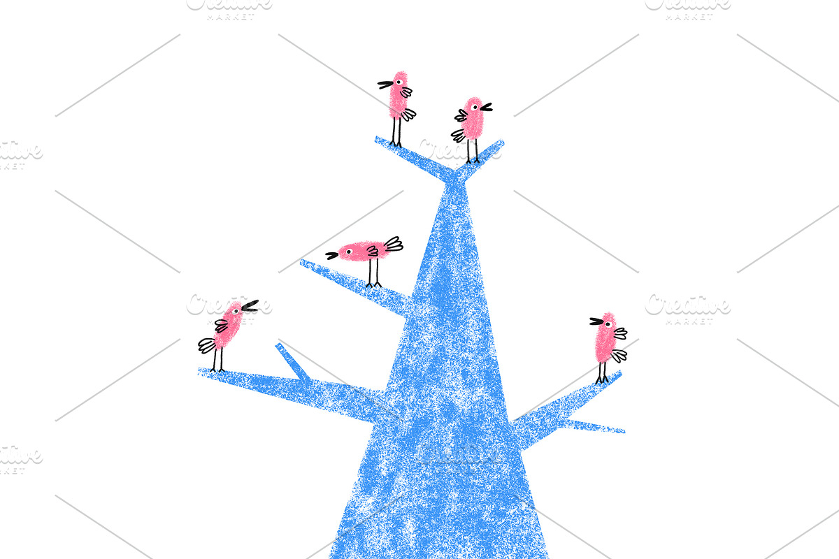 Pink birds in a tree, an Animal Illustration by Irene Loal (Photo 1 of 6)