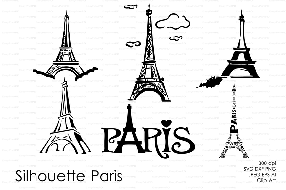 Silhouette Paris Eiffel Tower Vector preview 2