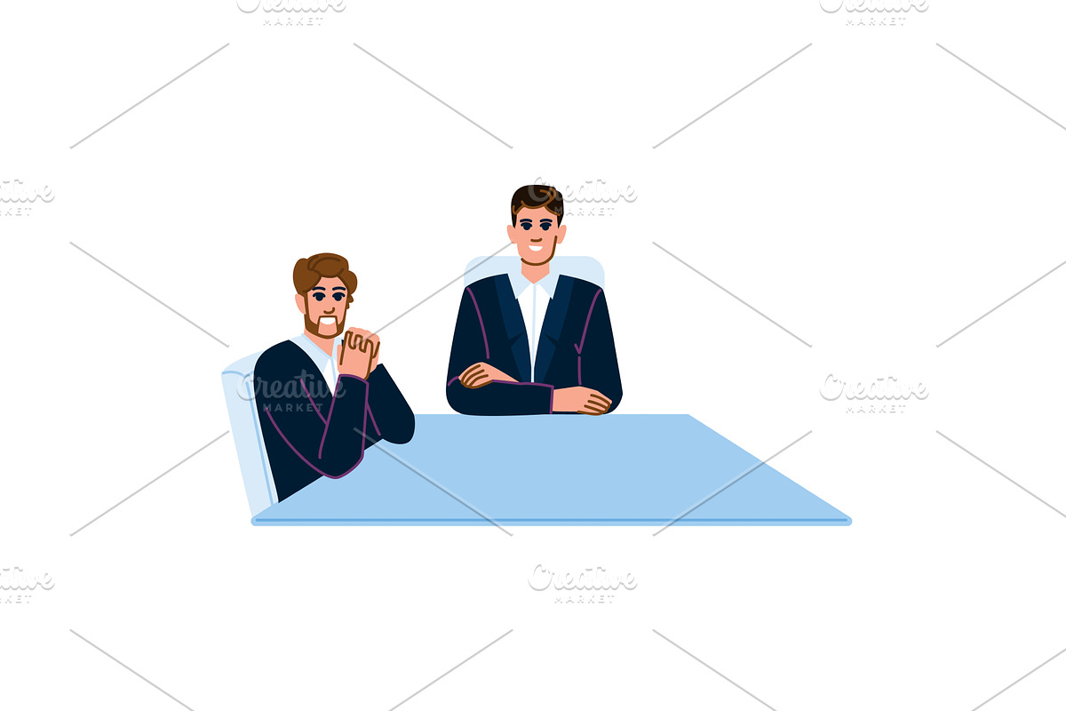 Two businessmen sitting at table, a Person Illustration by pikepicture