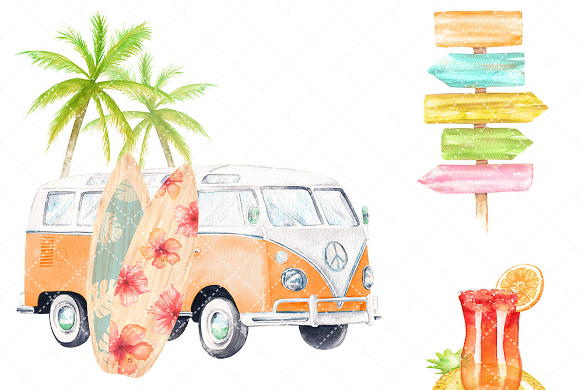 Watercolor surf clipart, an Illustration by Sweet sweet design (Photo 3 of 8)