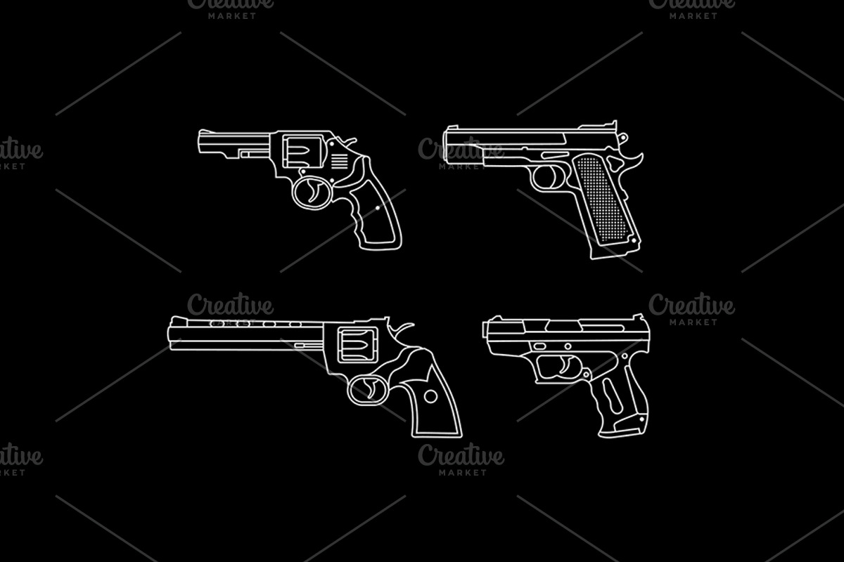 Guns and Pistols line art designs, an Object Illustration by danjazzia