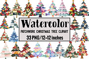 Patchwork Christmas Tree Clipart, an Illustration by Design Market (Thumbnail 1 of 3)