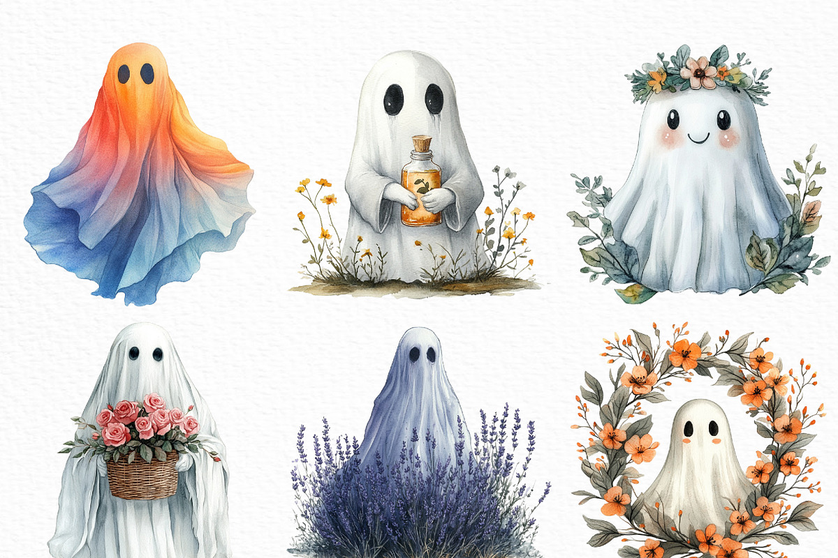 Halloween Floral Ghost Clipart, an Illustration by Craft Nest (Photo 3 of 6)