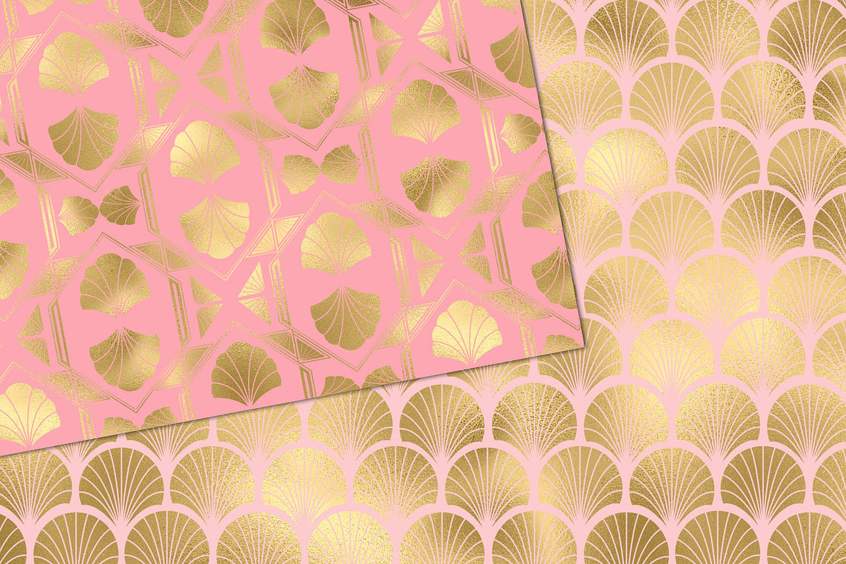 Pink and Gold Art Deco Digital Paper, a Pattern Graphic by Digital Curio