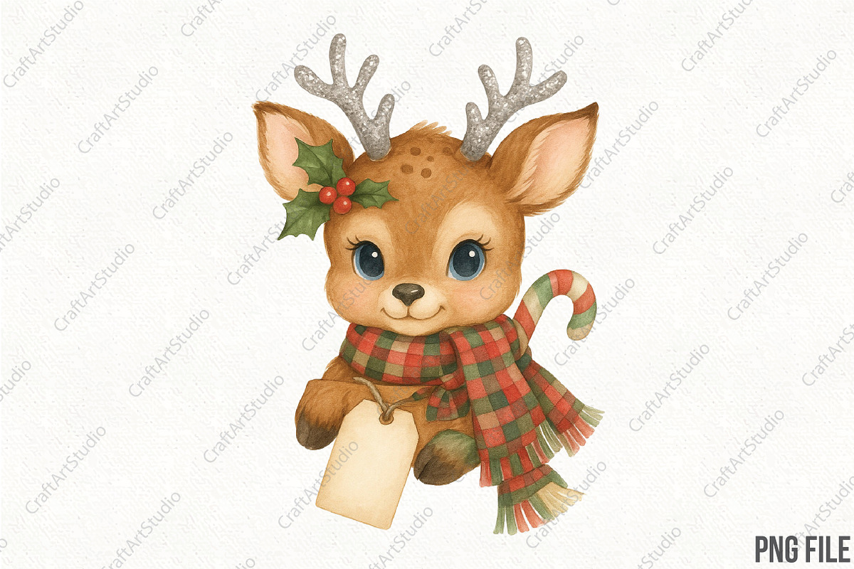 Reindeer Christmas Vintage Greeting, an Illustration by CraftArtStudio (Photo 1 of 4)