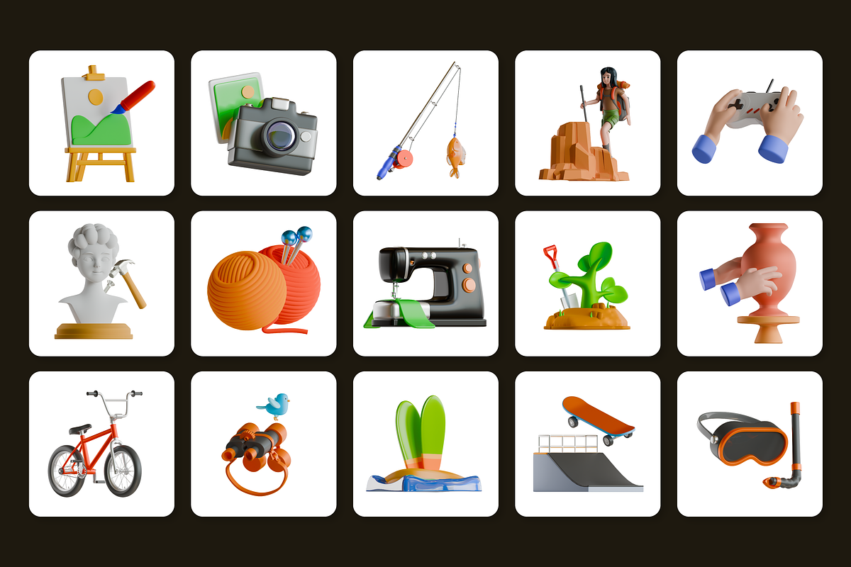 3D Hobby Icon Set, a Characters & Person 3D Model by Flat Icons (Photo 8 of 8)