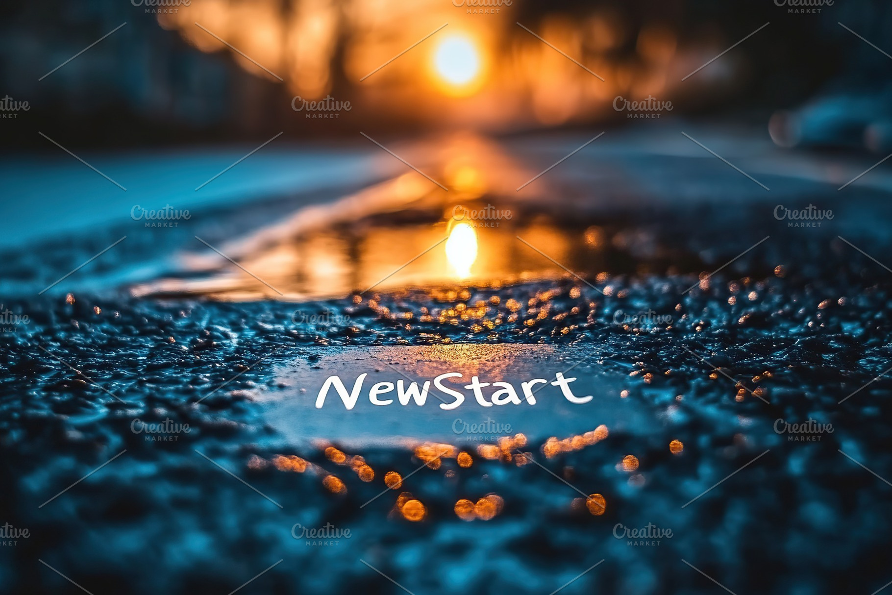 Word New Start on asphalt road, a Photo by AlyaAnd