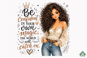 Brown Hair Girl Be Confident PNG, a Seasonal Illustration by Craft Nest
