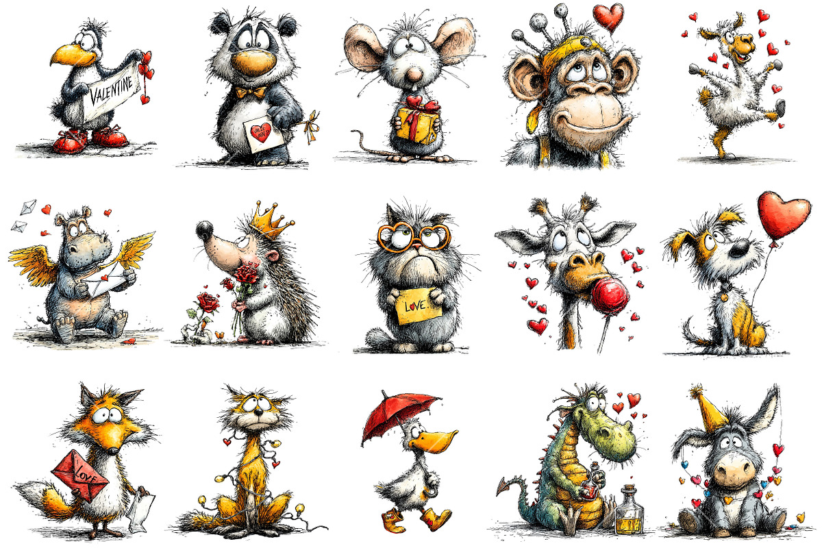 Funny Valentine Animals Clipart, an Illustration by OK Design (Photo 3 of 6)