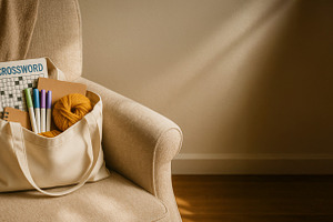 Analog leisure items in a bag on an, a Photo by Dvoevnore photos