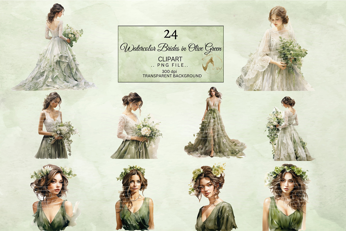 Watercolor Green Brides Clipart, a Person Illustration by NiiiNArt (Photo 5 of 7)
