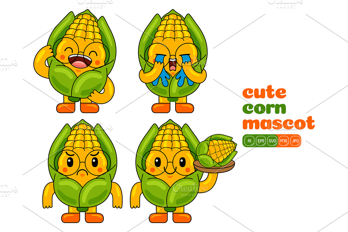 Corn Mascot Character Vector Pack, an Illustration by MEDZ (Photo 2 of 5)