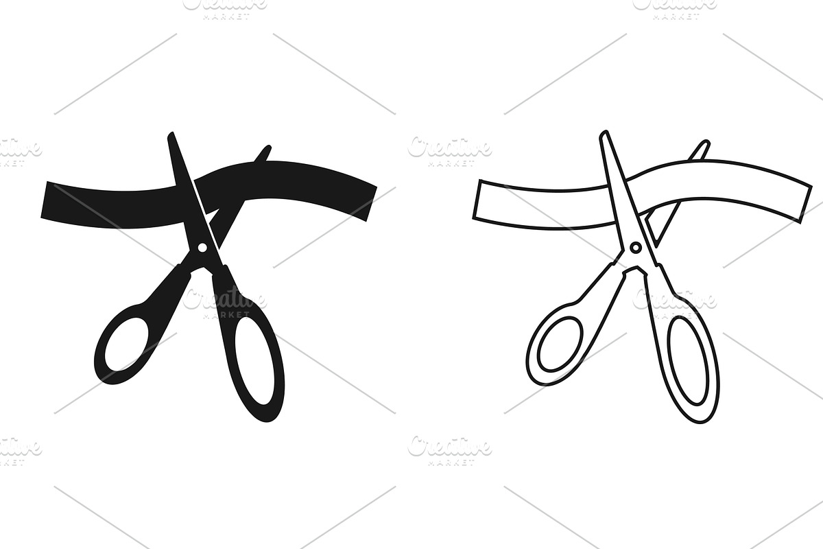 Ribbon cutting scissors. Snip black, an Object Illustration by Vectorbuum
