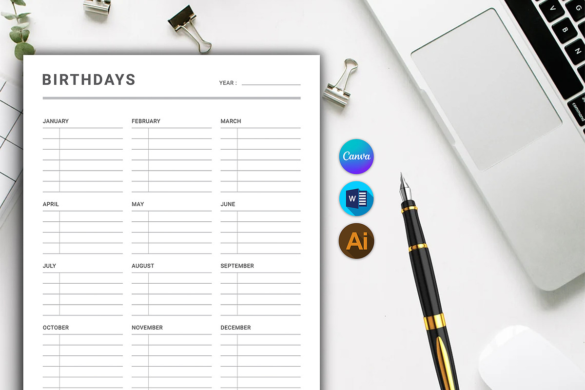 Canva Birthday Planner, a Stationery Template by DesignDevisers (Photo 1 of 9)
