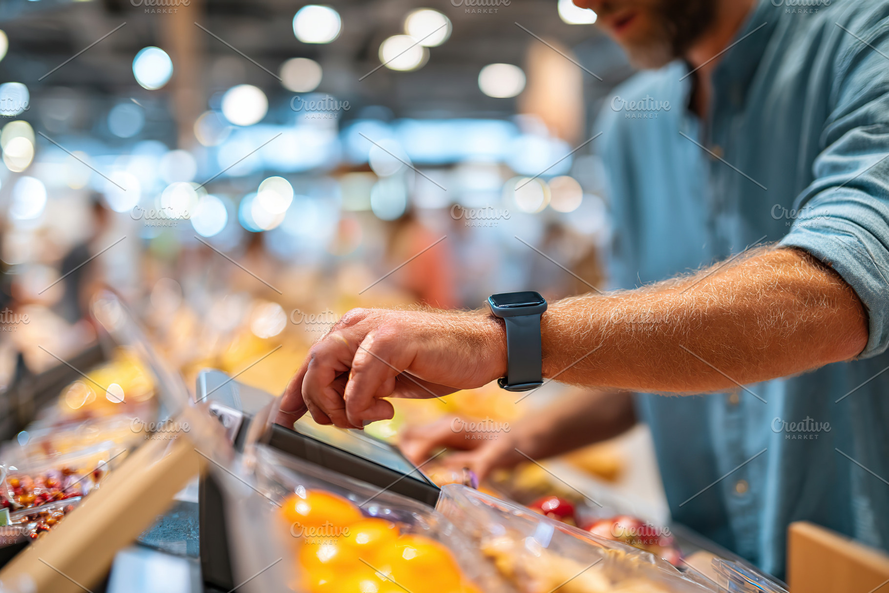 Using a smart wearable ring for contactless payment at a busy marketplace, a Photo by AlyaAnd
