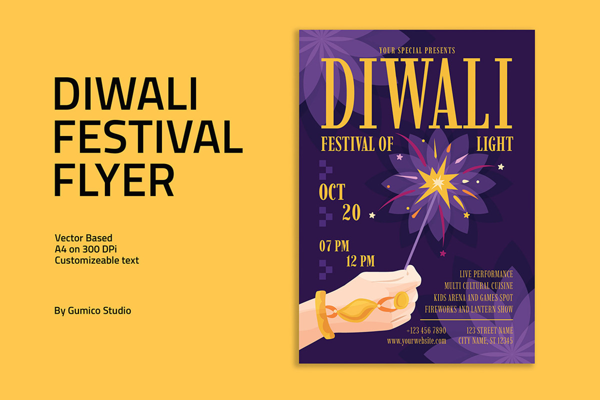 Diwali Festival Flyer, a Flyer Template by Gumico Studio. (Photo 3 of 3)