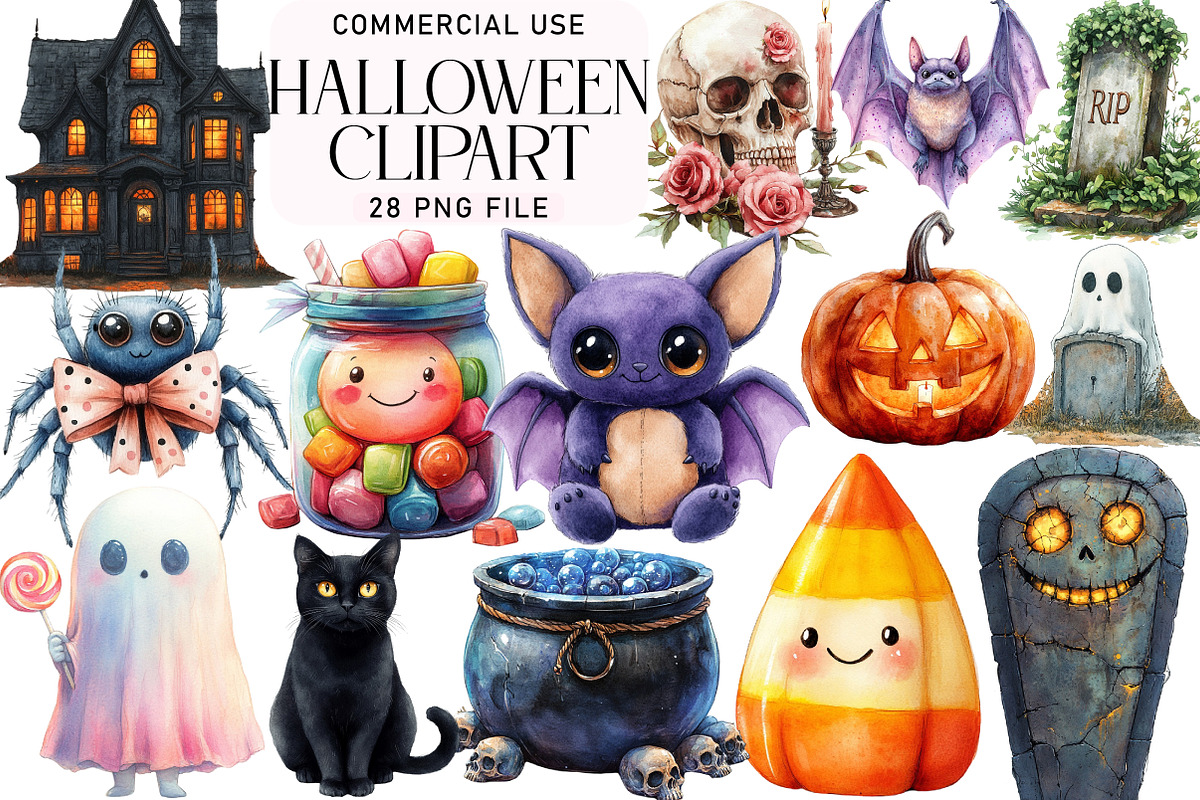 Watercolor Halloween Clipart Bundle, an Illustration by Daily.Designs (Photo 1 of 5)