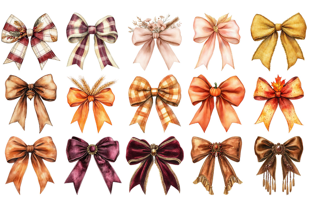 Autumn Bows Clipart Set, an Illustration by Craft Nest (Photo 3 of 4)