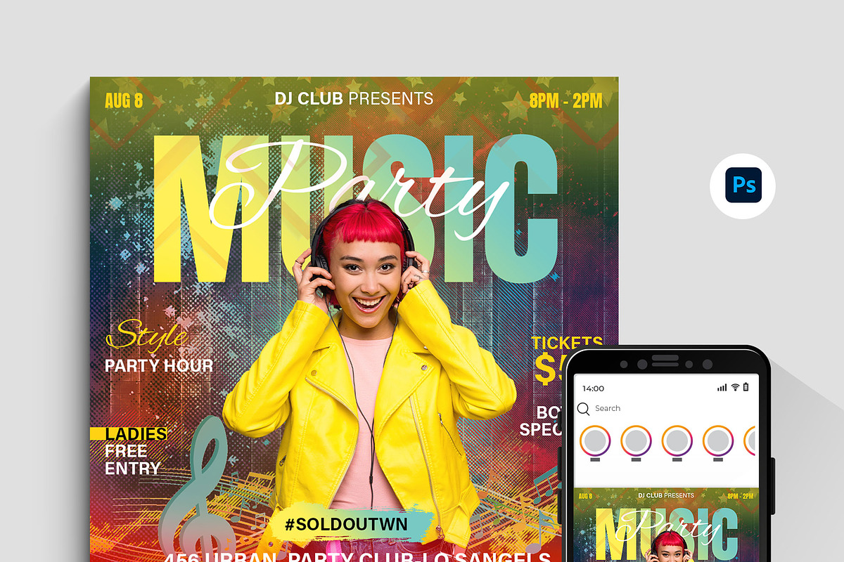 DJ Music Party Flyer Template, a Flyer Template by Spark_Creative (Photo 1 of 2)