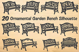 Ornamental Garden Bench Silhouette
