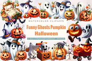 Cute Funny Ghost Pumpkin Halloween, an Illustration by SVGArt