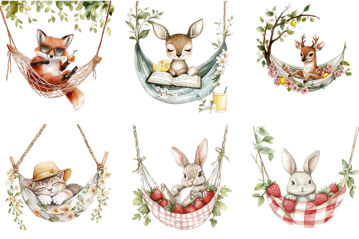 Summer Animals in Hammock Clipart, an Animal Illustration by DreamArtGraphic (Photo 4 of 4)