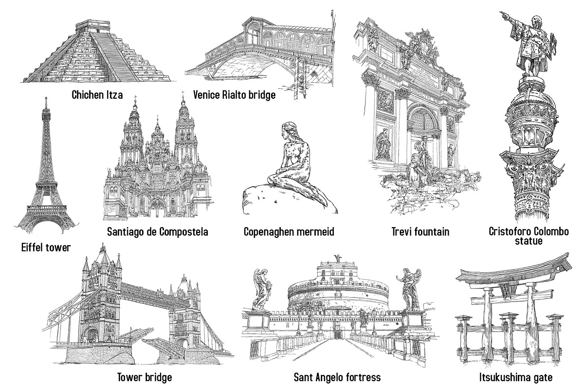 30 World monuments vector drawing, an Object Graphic by Giordano Aita Graphics (Photo 2 of 5)