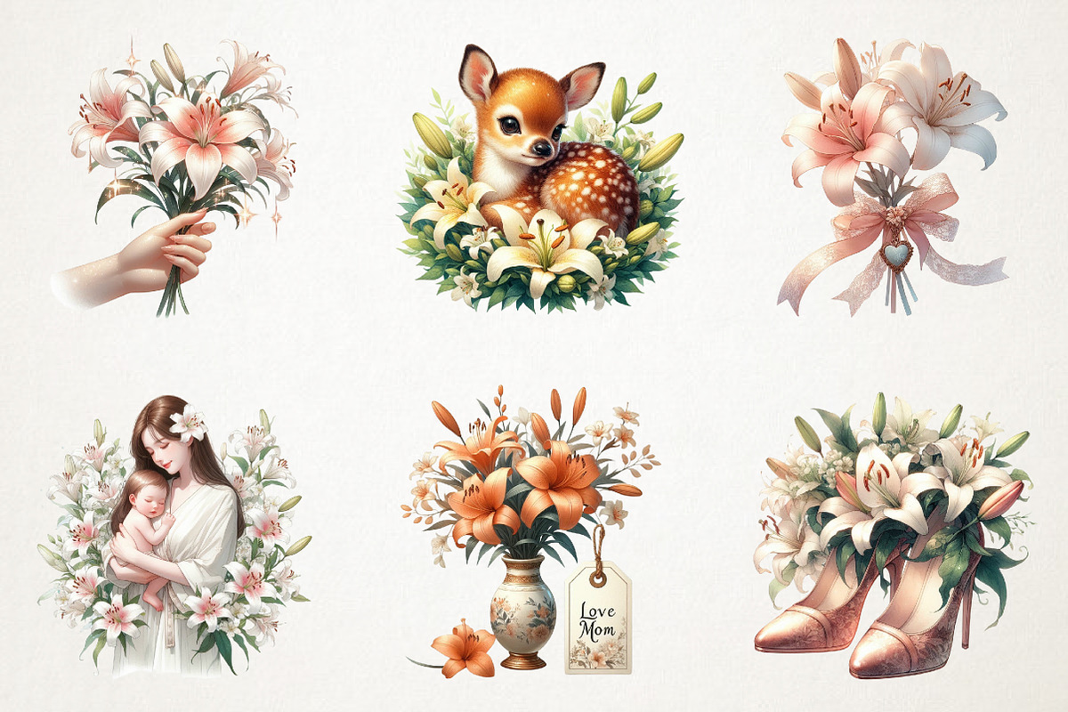Lily Mothers Day Watercolor Cliparts, an Illustration by RobertsArt (Photo 2 of 4)