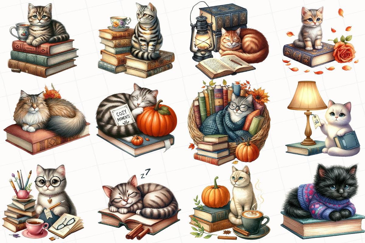 Cat and Book Fall Vibes Clipart, an Illustration by OK Design (Photo 5 of 5)