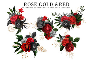 Red Flowers And Gold Roses Vintage