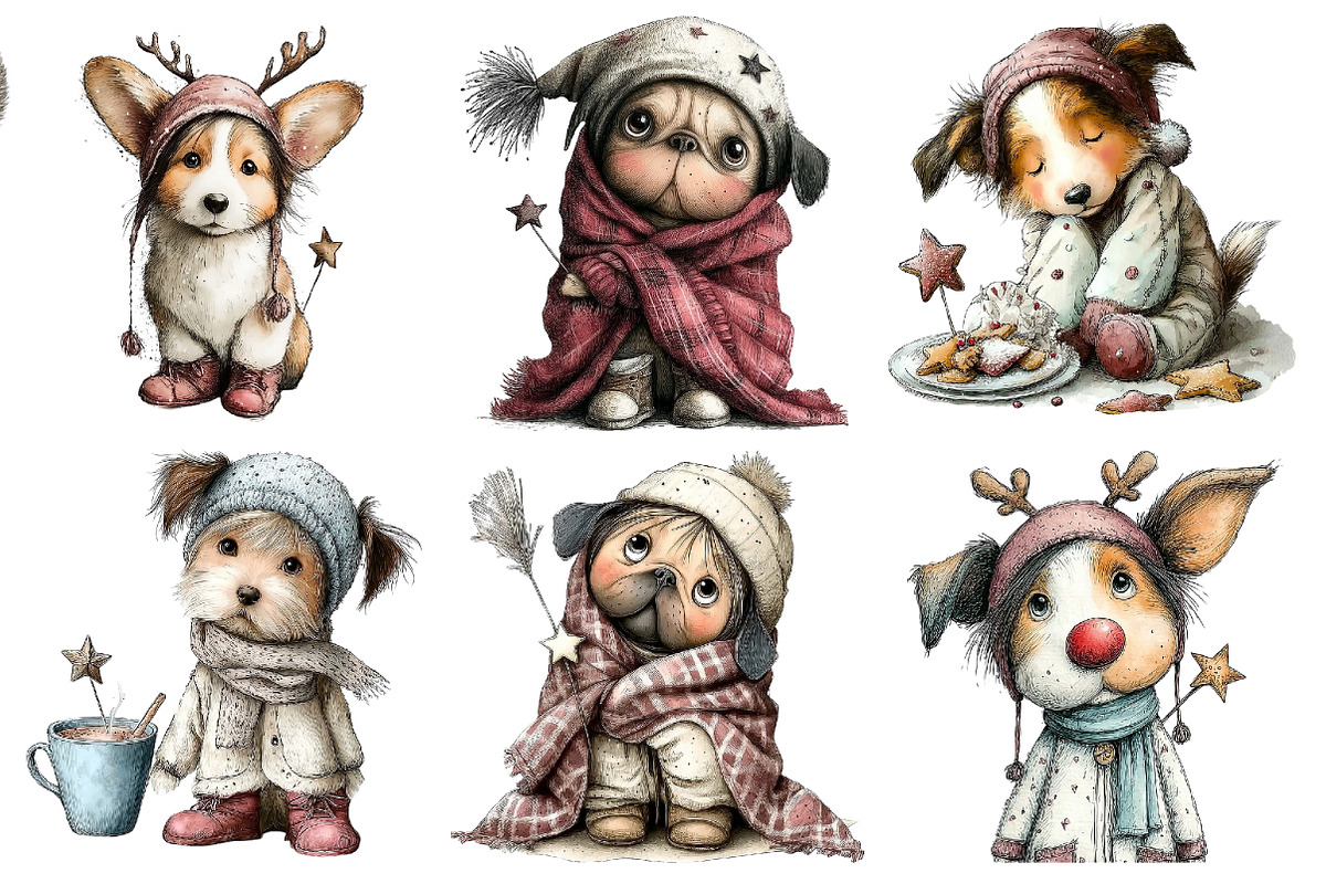 Whimsical Dog Christmas Clipart, an Illustration by DreamArtGraphic (Photo 3 of 4)