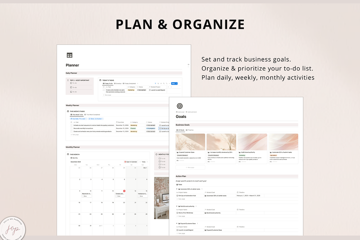 Notion PLR Template Business Planner, a Templates & Theme by Julia On Purpose (Photo 3 of 9)