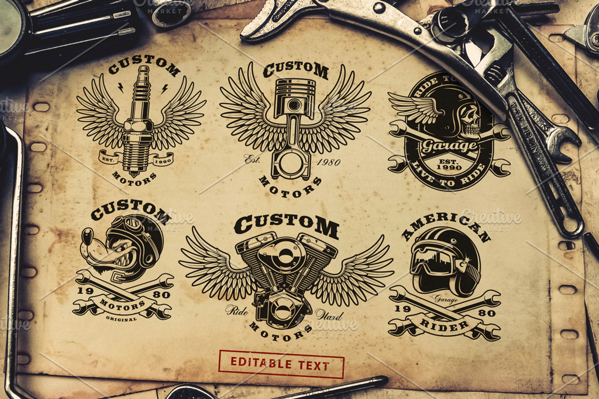 Motorcycle vector design set #1, a Branding & Logo Template by Harry Kasyanov (Photo 3 of 11)