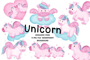 Unicorn Watercolor Clipart Set, an Animal Illustration by Nattapohncha