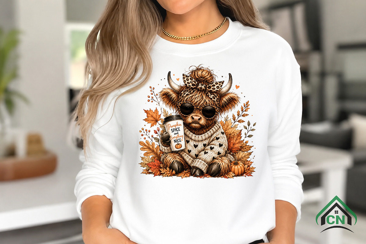 Cozy Fall Highland Cow PNG, a Seasonal Illustration by Craft Nest (Photo 3 of 6)