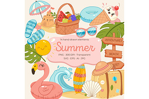 Summer Clipart Set, a Seasonal Illustration by Bielousova Art
