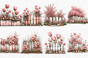 Spring Fence & Flower Clipart, an Illustration by Watercolor design (Thumbnail 6 of 6)