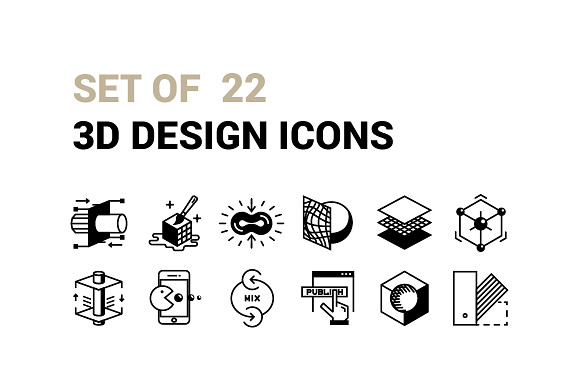 Set Of 22 3D Design Icons.