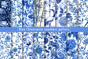 Blue Chinoiserie Seamless Pattern, a Texture Graphic by Dream Creation
