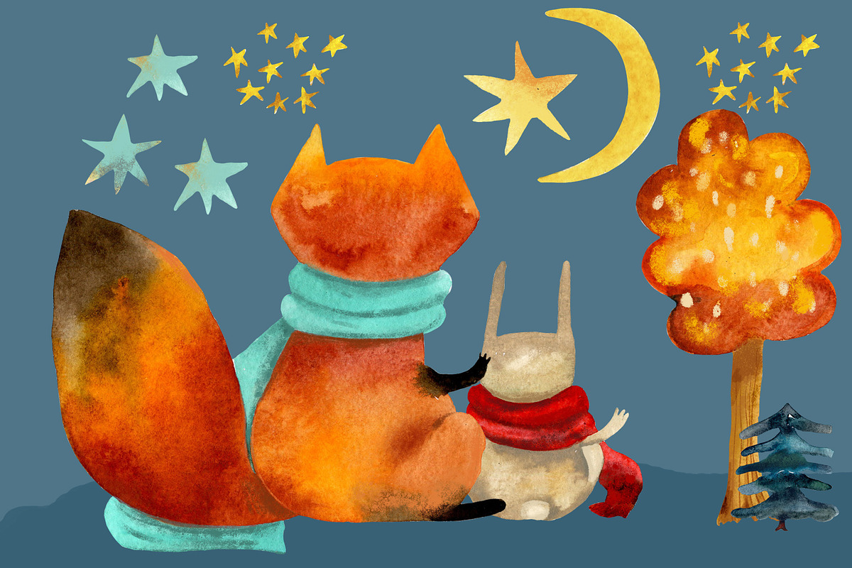 Watercolor fox rabbit autumn clipart, an Object Graphic by NataLyaroArt (Photo 5 of 14)