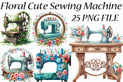 Floral Cute Sewing Machine Clipart, an Illustration by Libby Wishes (Thumbnail 1 of 5)