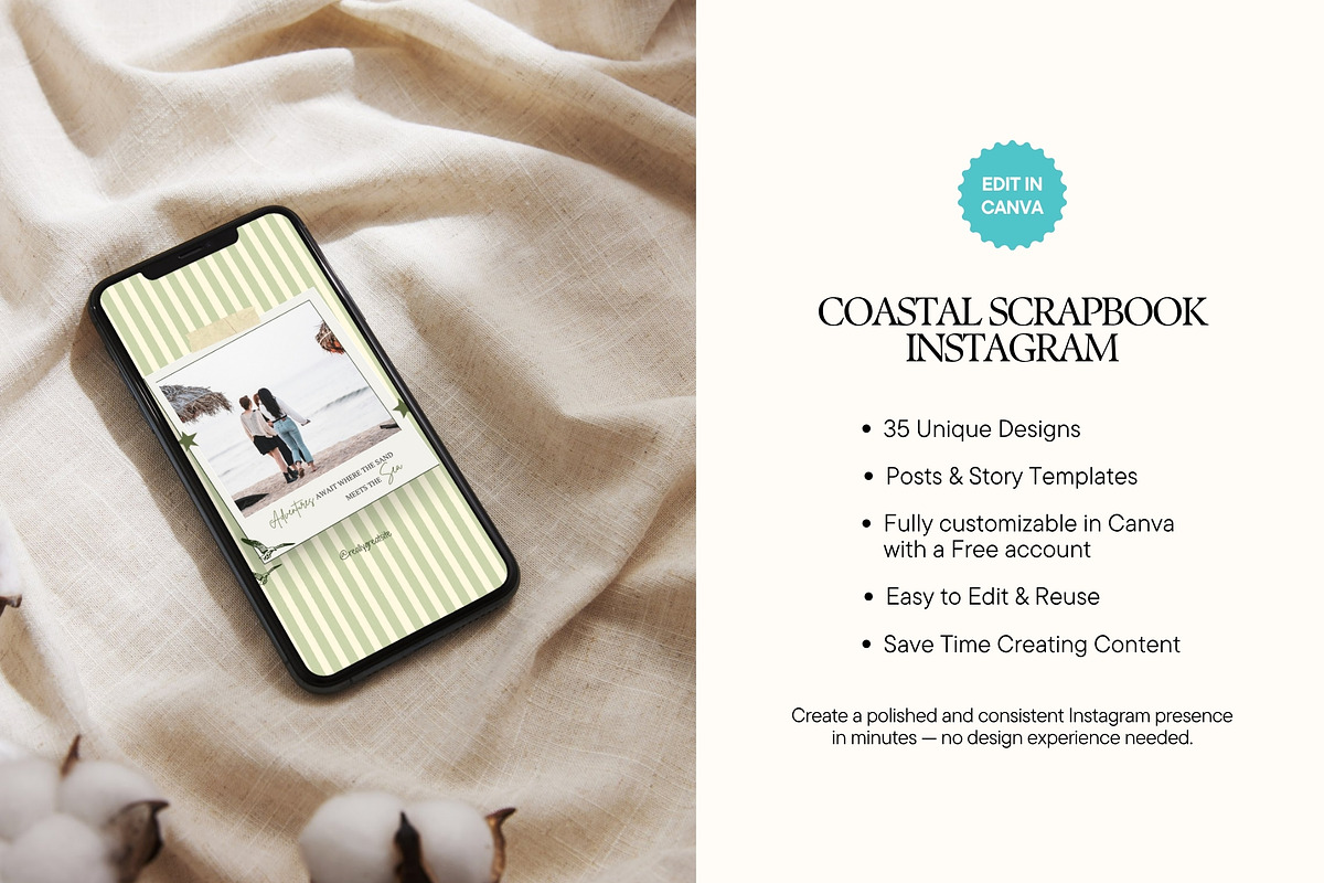 Warm Coastal Scrapbook Instagram, a Social Media Template by Anna Design Studio (Photo 2 of 11)