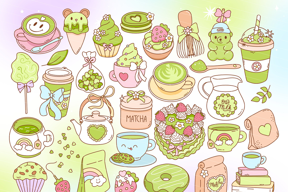 Matcha Girlies Clipart Bundle, a Food Illustration by Huxmay (Photo 4 of 7)