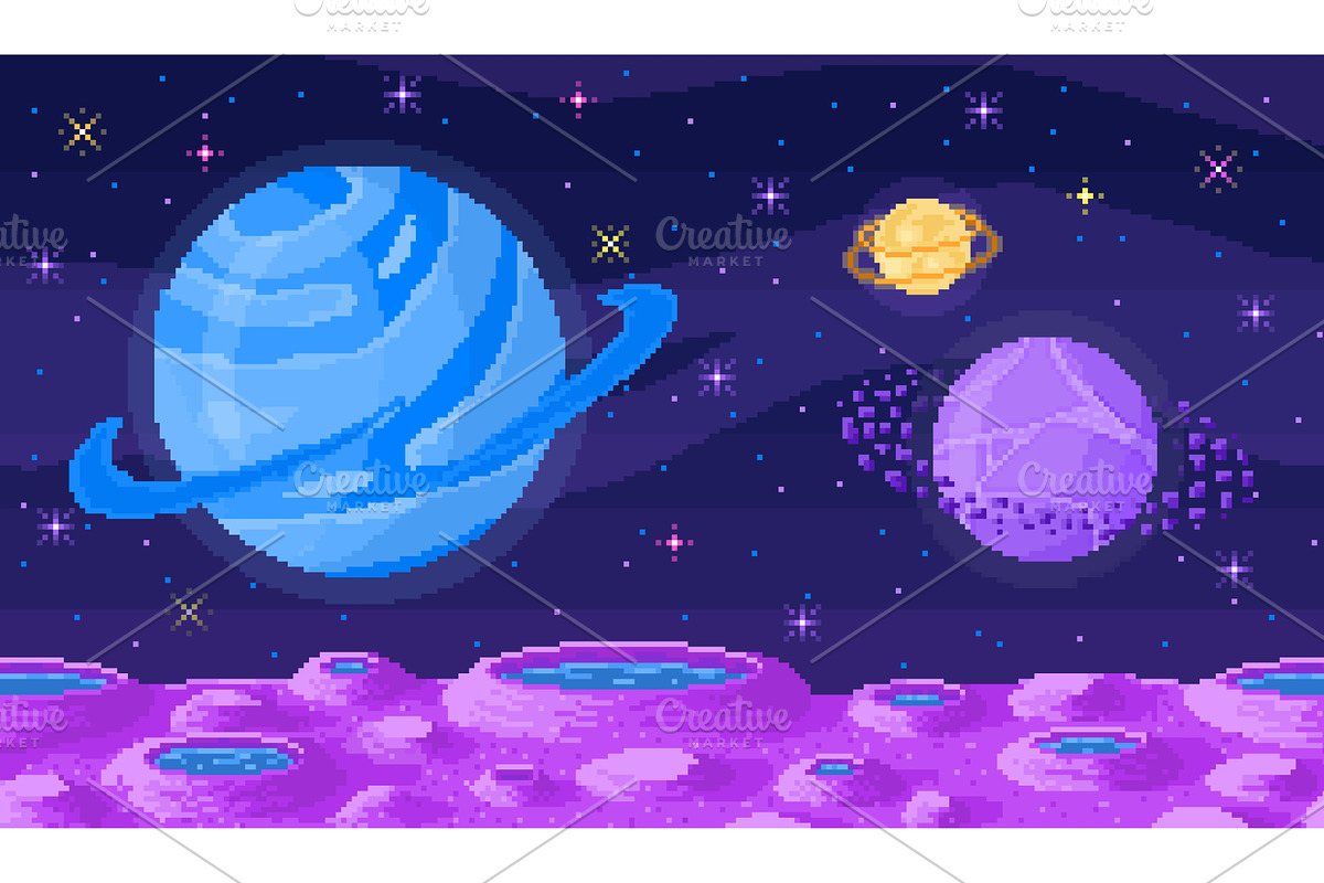 Space planet in pixel art. Pixelated, an Illustration by TopVector
