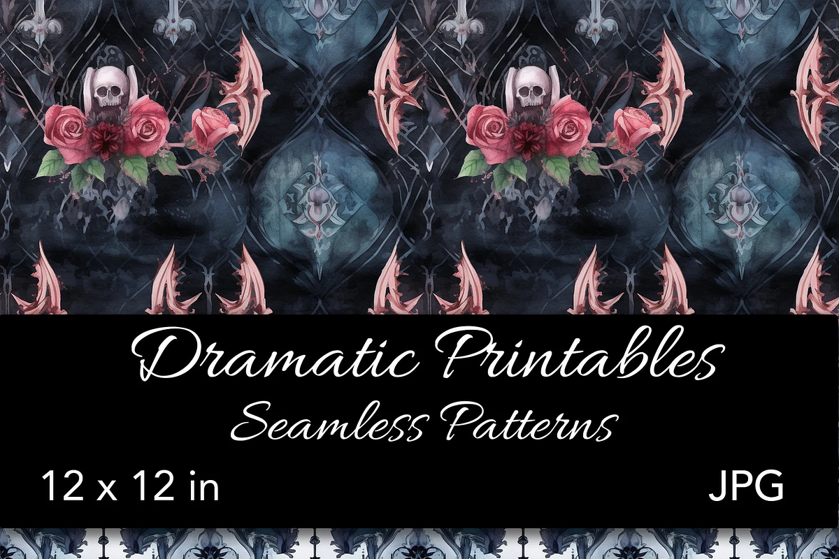 Gothic Skull Digital Paper, a Pattern Graphic by Gingerly Brazen Designs (Photo 2 of 5)
