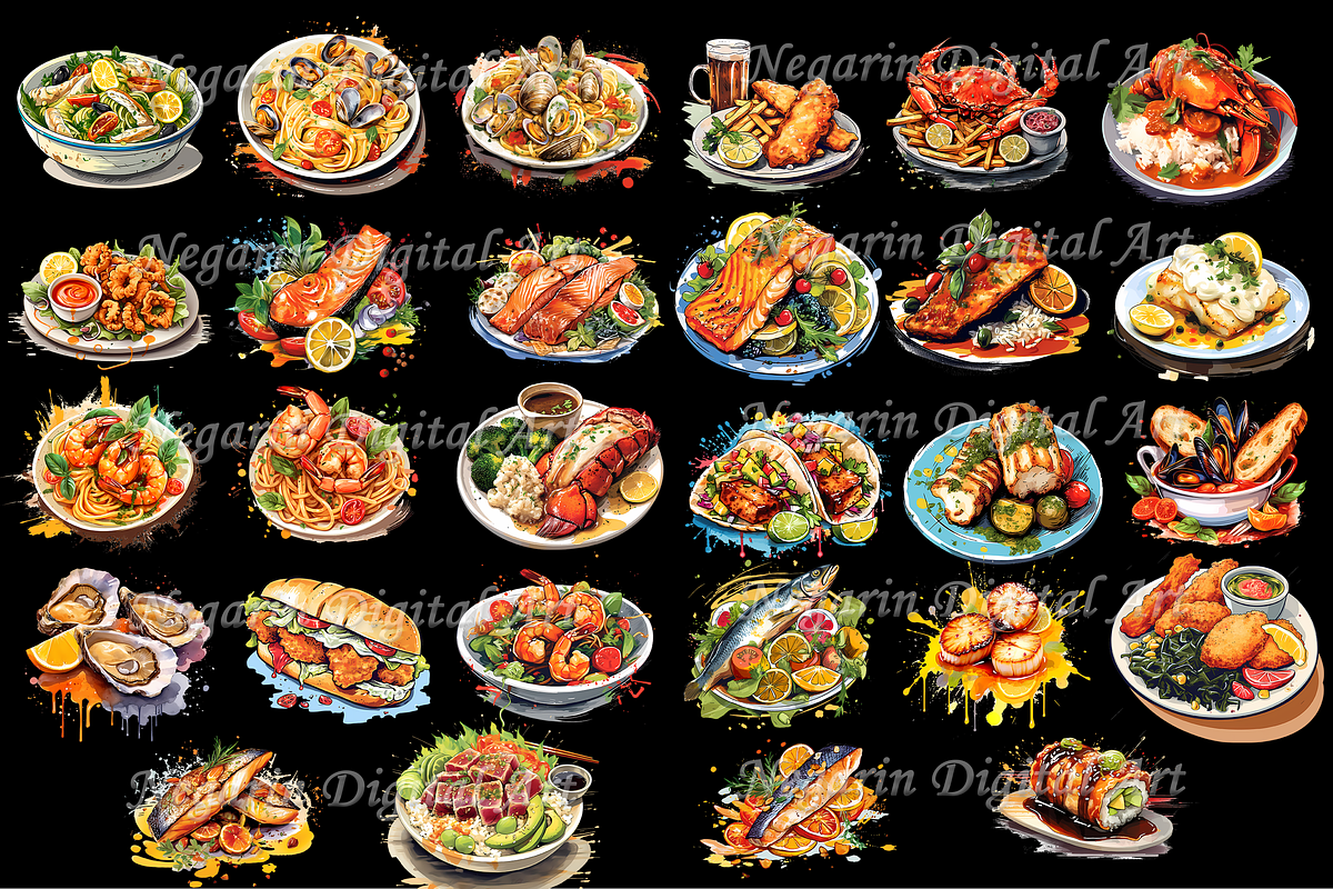 Watercolor Seafood Clipart, an Object Graphic by Negarin Digital Art (Photo 3 of 9)