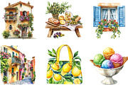 Watercolor Italy Summer Clipart, an Illustration by Designking (Thumbnail 5 of 5)